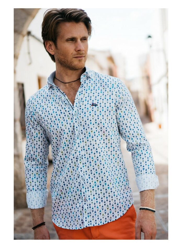 camisa hombre regular fit palas y pelotas de padel azul