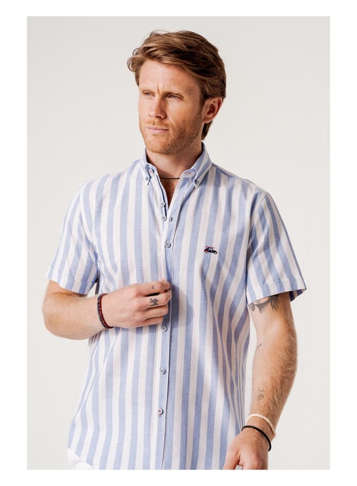 camisa manga corta regular fit rayas azules