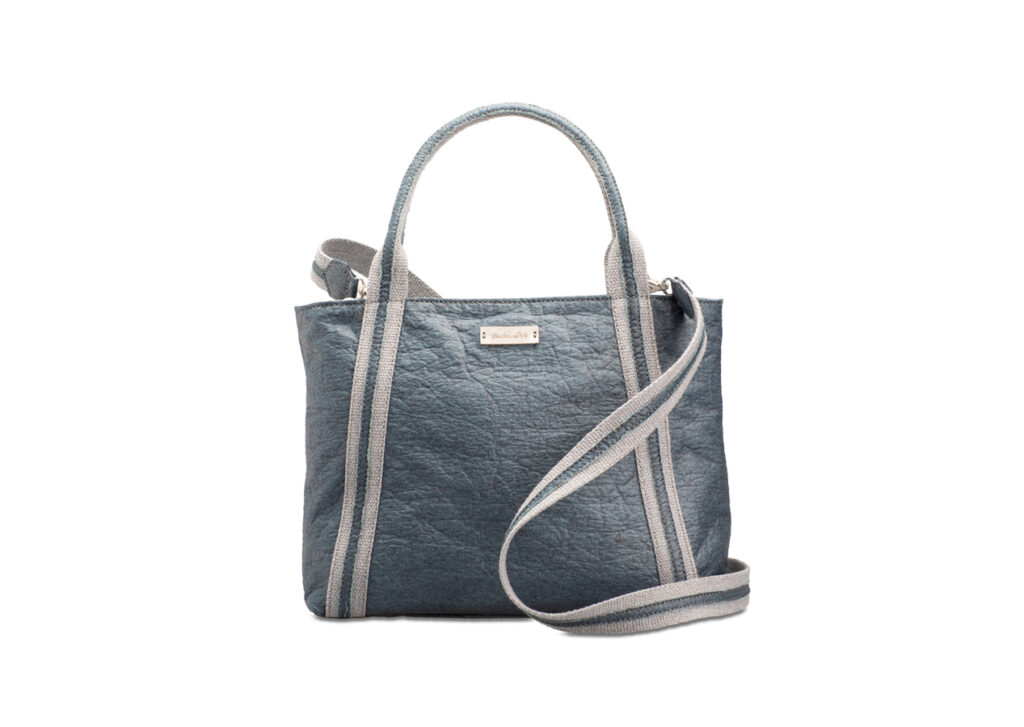 Bolso Midi Azul y Gris de complementos singulares veganos de Belen Dols